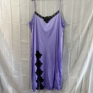 Vtg Purple Black Lace Lingerie Nightgown Sexy Long Leg Slit 3x Gown Dress USA